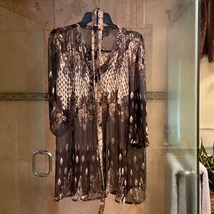 Elegant Sheer Brown Patterned Women's Tunic